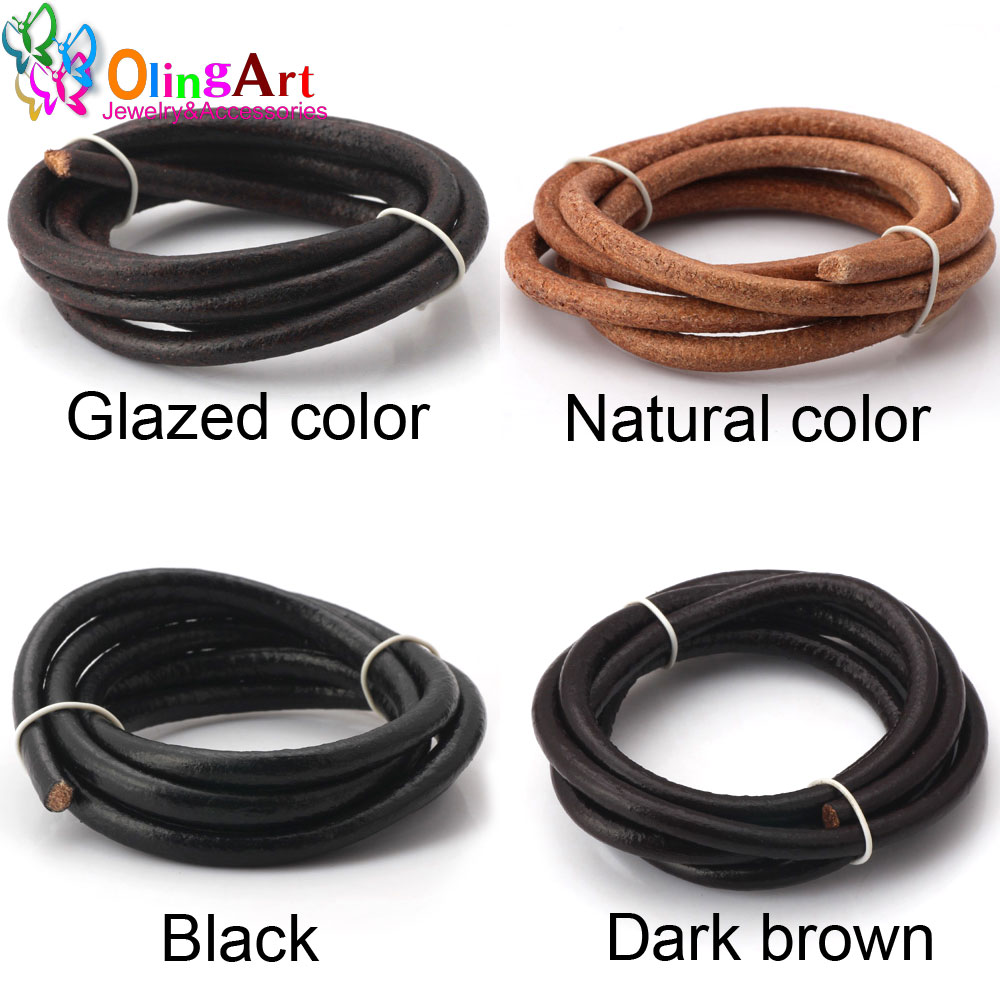 Jewelry Making Yarn - Olingart Dia 1.5/2/3/4/5/6mm Black/Natural/Brown/Glaze Leather Round