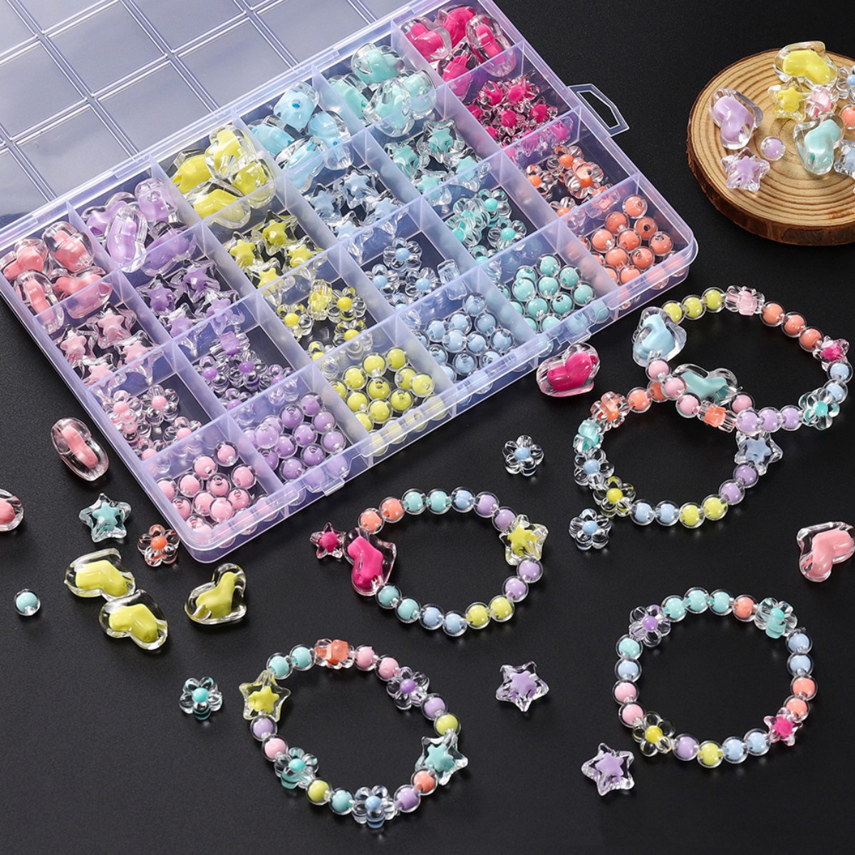 174pcs/Box Heart Acrylic Beads - Jewelry Making For Kids บทวิจารณ์และราคา