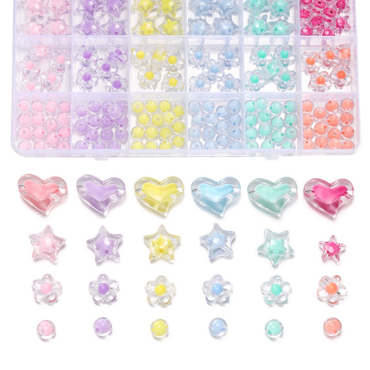 174pcs/Box Heart Acrylic Beads - Jewelry Making For Kids บทวิจารณ์และราคา