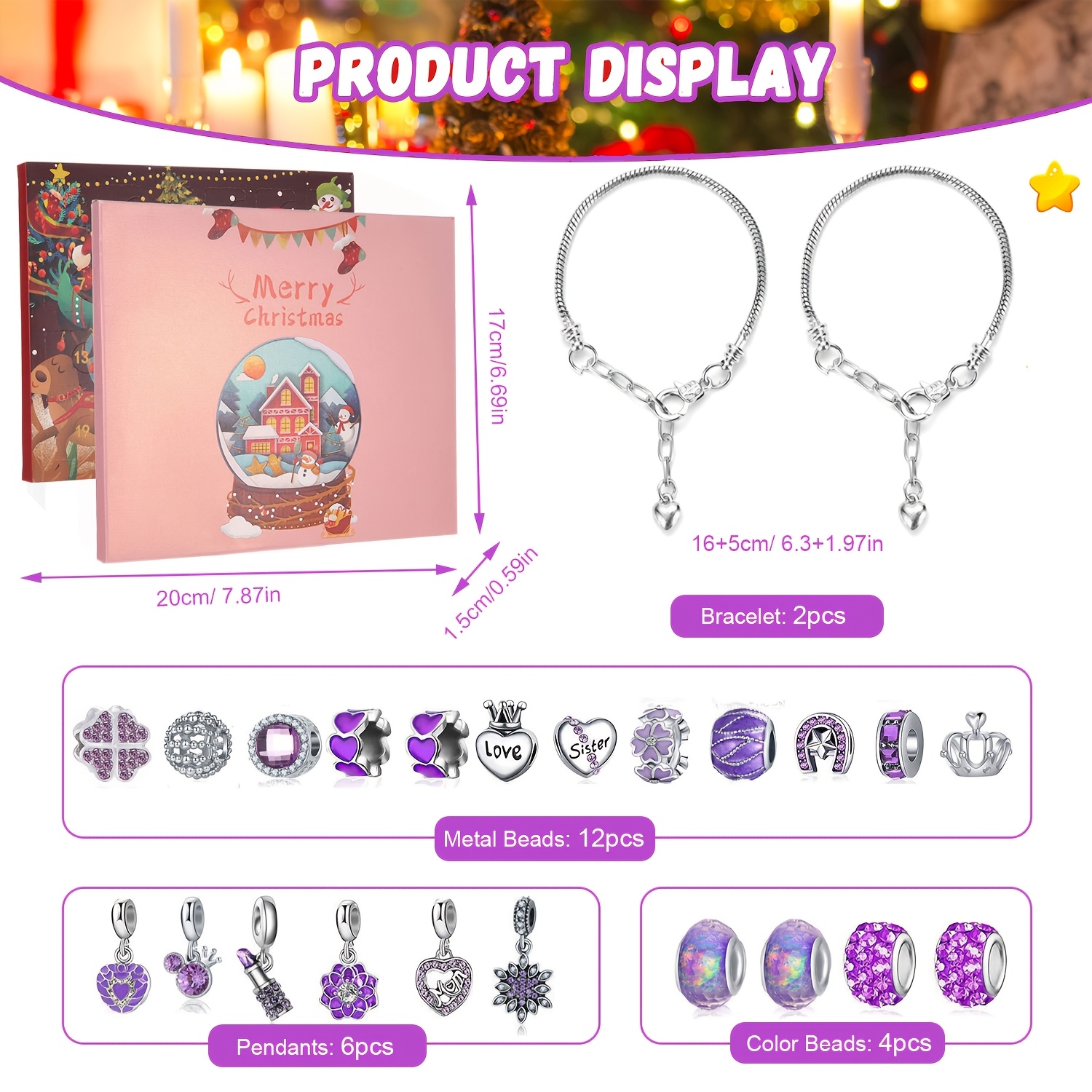 Christmas purple beads DIY jew - Jewelry Making Resin บทวิจารณ์และราคา