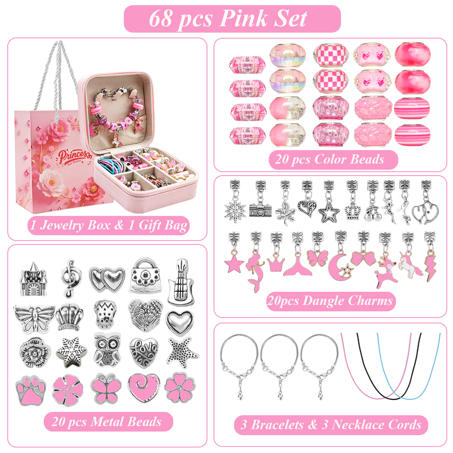 68pcs pink beaded jewelry set, - Jewelry Making Resin บทวิจารณ์และราคา