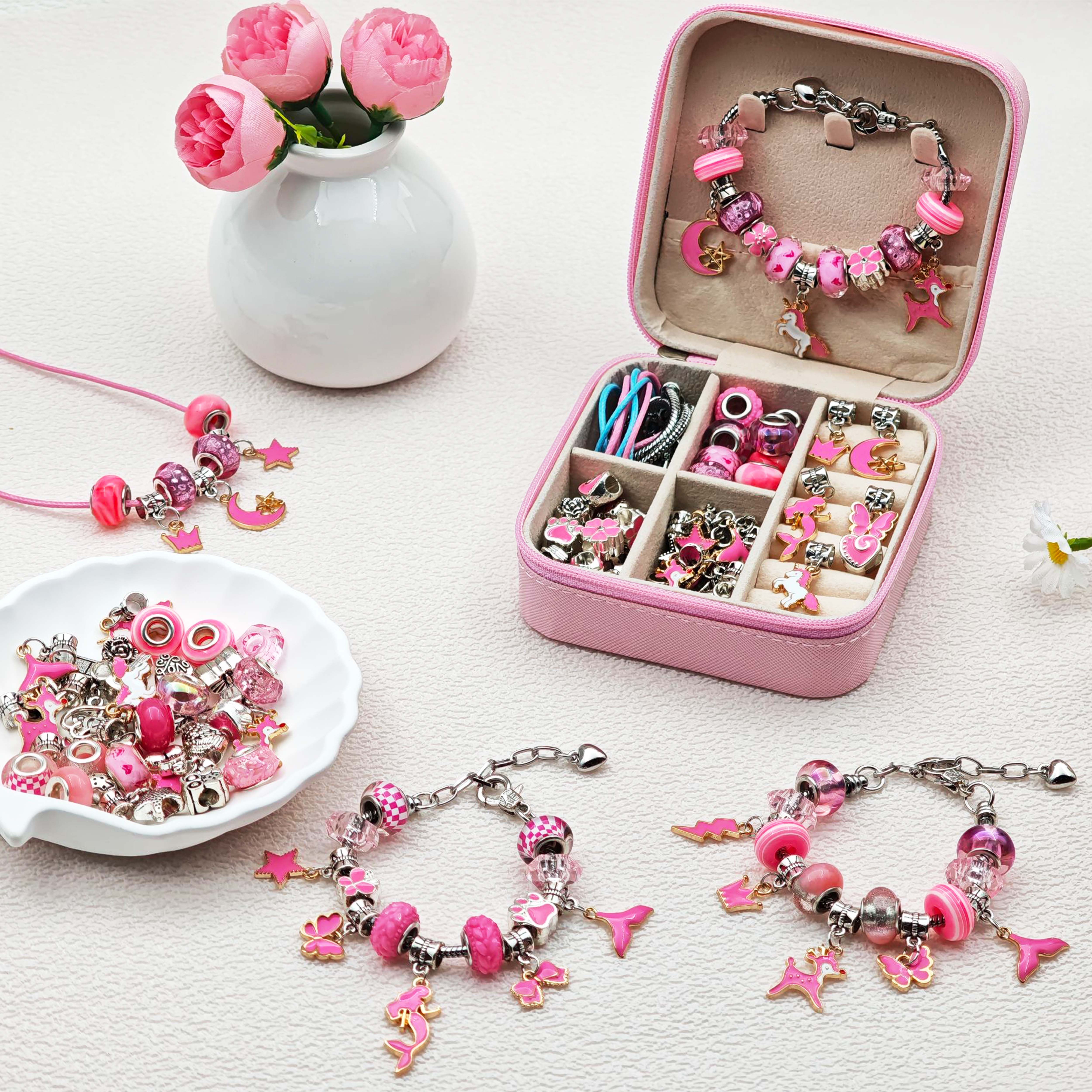 68pcs pink beaded jewelry set, - Jewelry Making Resin บทวิจารณ์และราคา